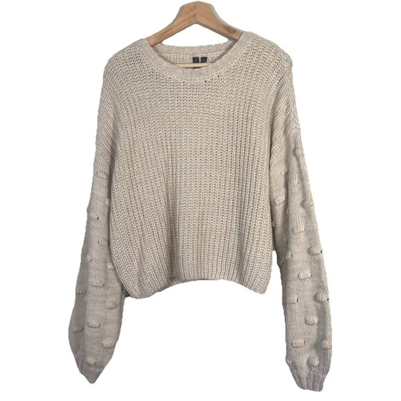 Moon & Madison Sweater Womens M Ivory Knit Cropped Balloon Sleeve Preppy Neutral - Picture 1 of 7